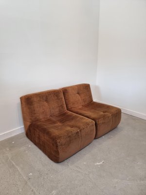 Vintage Brown Fabric One Seat Sofa Lounge Chairs, 1970s, Set of 2-GNW-1244848