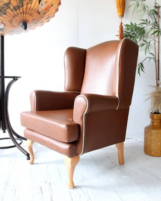 Vintage Brown Faux Wingback Armchairs, 1960s, Set of 2-OXJ-716812