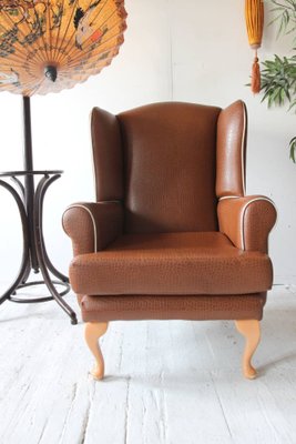 Vintage Brown Faux Wingback Armchairs, 1960s, Set of 2-OXJ-716812