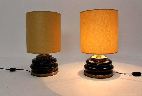 Vintage Brown Glass Table Lamps, Italy, 1970s, Set of 2-NB-953941