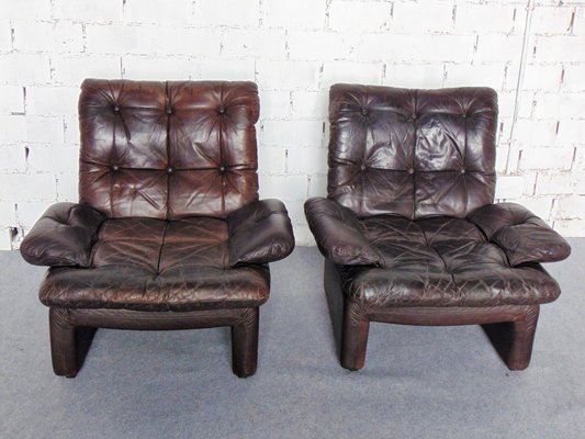 Vintage Brown Leather Armchairs, 1970s, Set of 2-GZF-1269375