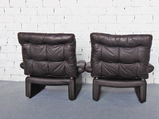 Vintage Brown Leather Armchairs, 1970s, Set of 2-GZF-1269375