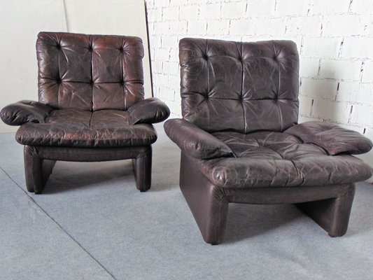 Vintage Brown Leather Armchairs, 1970s, Set of 2-GZF-1269375