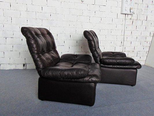 Vintage Brown Leather Armchairs, 1970s, Set of 2-GZF-1269375