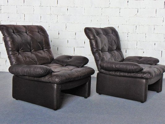 Vintage Brown Leather Armchairs, 1970s, Set of 2-GZF-1269375