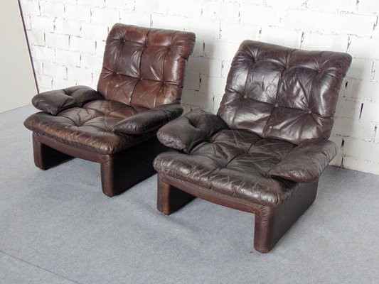 Vintage Brown Leather Armchairs, 1970s, Set of 2-GZF-1269375