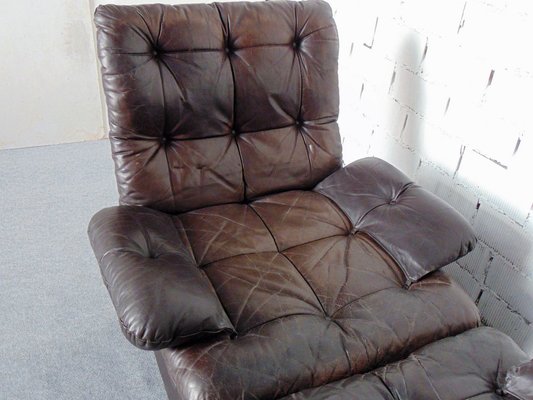 Vintage Brown Leather Armchairs, 1970s, Set of 2-GZF-1269375