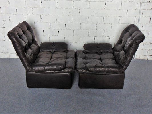 Vintage Brown Leather Armchairs, 1970s, Set of 2-GZF-1269375