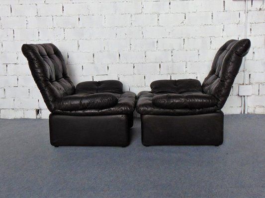 Vintage Brown Leather Armchairs, 1970s, Set of 2-GZF-1269375