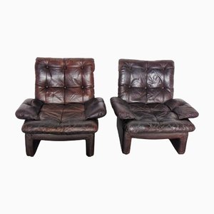 Vintage Brown Leather Armchairs, 1970s, Set of 2-GZF-1269375