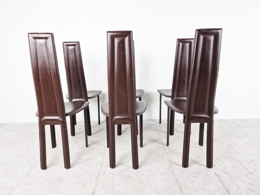 Vintage Brown Leather Dining Chairs, 1980s, Set of 6-IRH-1419057