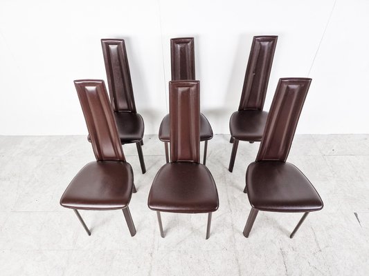 Vintage Brown Leather Dining Chairs, 1980s, Set of 6-IRH-1419057