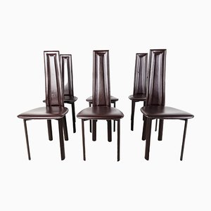 Vintage Brown Leather Dining Chairs, 1980s, Set of 6-IRH-1419057