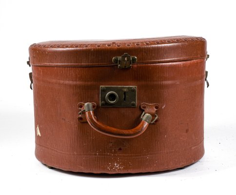 Vintage Brown Leather Hatbox, 1940s-RAQ-962310