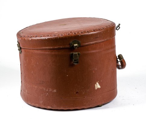 Vintage Brown Leather Hatbox, 1940s-RAQ-962310