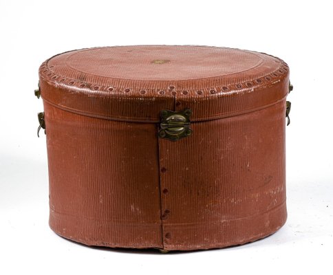 Vintage Brown Leather Hatbox, 1940s-RAQ-962310