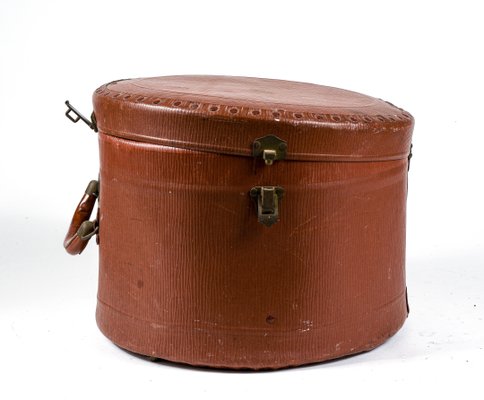 Vintage Brown Leather Hatbox, 1940s-RAQ-962310