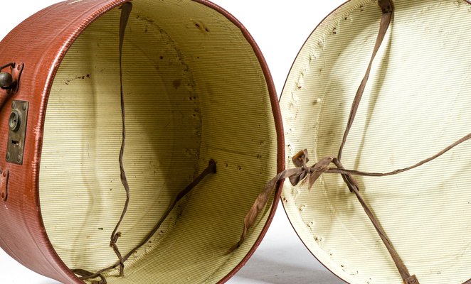 Vintage Brown Leather Hatbox, 1940s-RAQ-962310