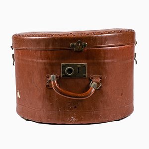 Vintage Brown Leather Hatbox, 1940s-RAQ-962310