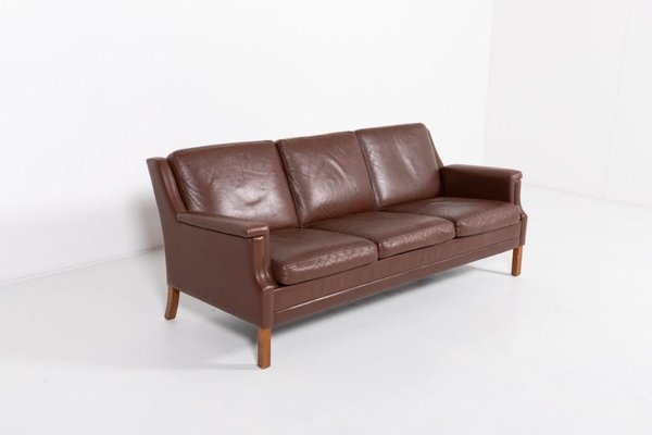 Vintage Brown Leather Sofa from Mogens Hansen, Denmark, 1980s-KMC-1803348