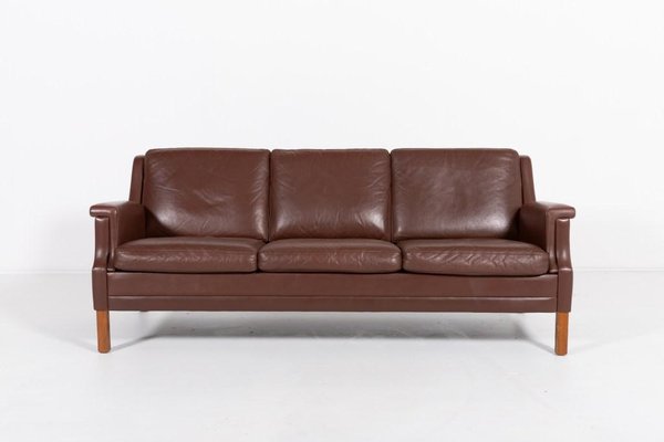 Vintage Brown Leather Sofa from Mogens Hansen, Denmark, 1980s-KMC-1803348