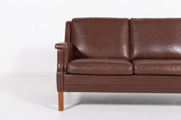 Vintage Brown Leather Sofa from Mogens Hansen, Denmark, 1980s-KMC-1803348