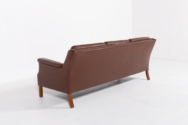 Vintage Brown Leather Sofa from Mogens Hansen, Denmark, 1980s-KMC-1803348