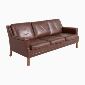 Vintage Brown Leather Sofa from Mogens Hansen, Denmark, 1980s-KMC-1803348