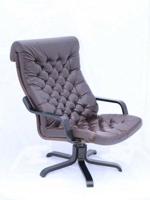 Vintage Brown Leather Swivel Chair, 1970s-ESB-1376912