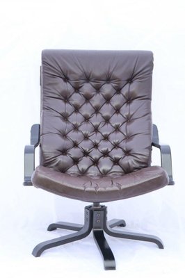 Vintage Brown Leather Swivel Chair, 1970s-ESB-1376912