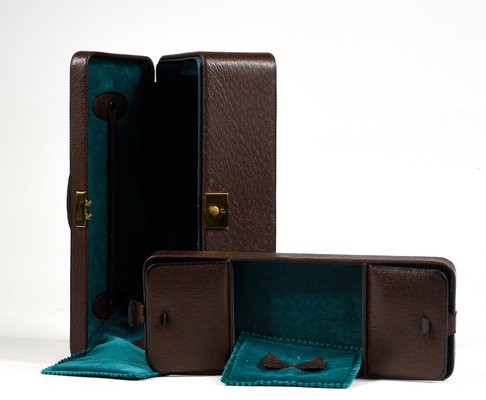 Vintage Brown Leatherette and Green Velvet Box with Internal Dividers, 1970s-RAQ-958384