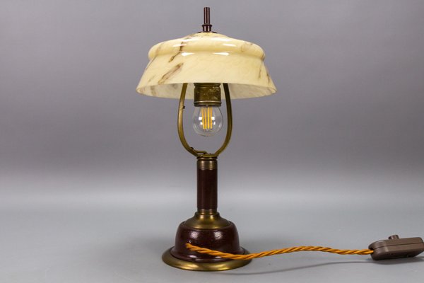 Vintage Brown Marbled Glass and Metal Adjustable Table Lamp, 1950s-KEG-1675034