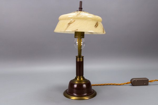 Vintage Brown Marbled Glass and Metal Adjustable Table Lamp, 1950s-KEG-1675034