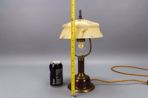 Vintage Brown Marbled Glass and Metal Adjustable Table Lamp, 1950s-KEG-1675034