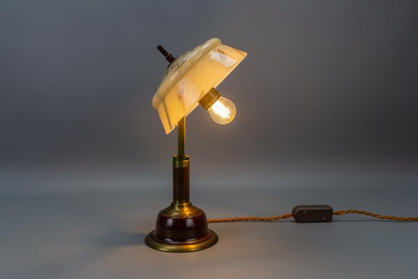 Vintage Brown Marbled Glass and Metal Adjustable Table Lamp, 1950s-KEG-1675034