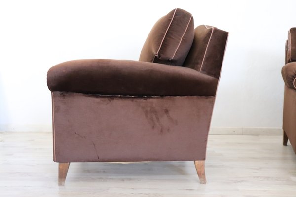 Vintage Brown Velvet Lounge Chairs, 1980s, Set of 2-DCO-732974