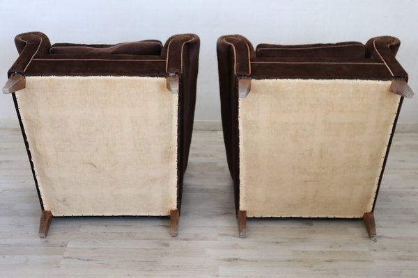 Vintage Brown Velvet Lounge Chairs, 1980s, Set of 2-DCO-732974