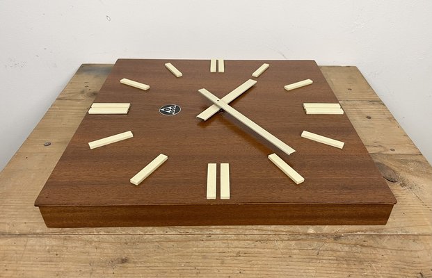 Vintage Brown Wooden Wall Clock from Pragotron, 1980s-CGF-1373107