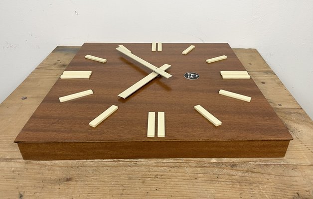 Vintage Brown Wooden Wall Clock from Pragotron, 1980s-CGF-1373107