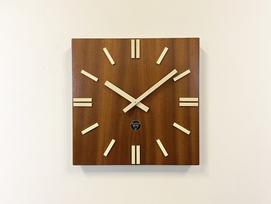 Vintage Brown Wooden Wall Clock from Pragotron, 1980s-CGF-1373107