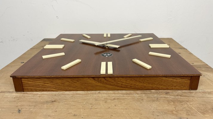 Vintage Brown Wooden Wall Clock from Pragotron, 1980s-CGF-1373107