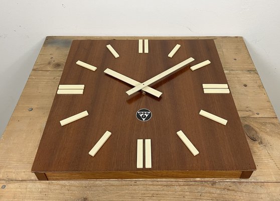 Vintage Brown Wooden Wall Clock from Pragotron, 1980s-CGF-1373107