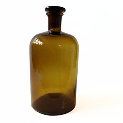 Vintage Brown-Yellow Glass Medicine Bottle with Lid, Sweden, 1900s-JKV-1799359