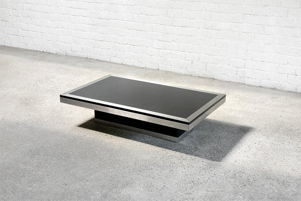 Vintage Brushed Aluminum Coffee Table, Italy, 1970s-WUY-2020447