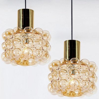 Vintage Bubble Glass Pendant Lamps by Helena Tynell, 1960, Set of 2-VDW-2016898