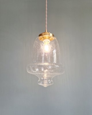 Vintage Bubbled Transparent Glass Pendant Light, 1970s-FAX-2023536