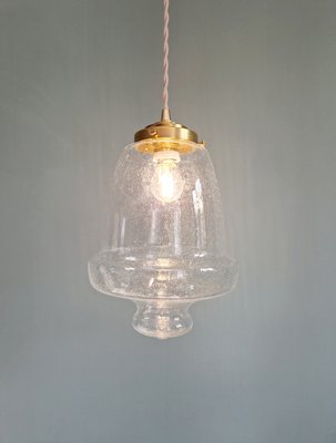 Vintage Bubbled Transparent Glass Pendant Light, 1970s-FAX-2023536