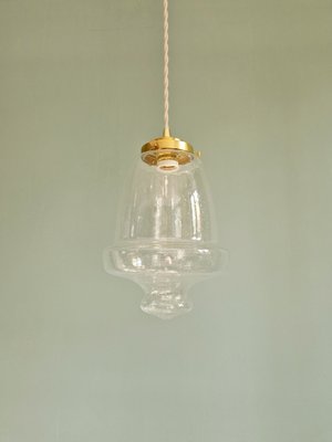 Vintage Bubbled Transparent Glass Pendant Light, 1970s-FAX-2023536