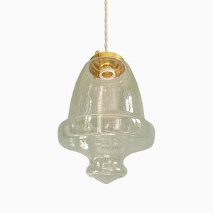 Vintage Bubbled Transparent Glass Pendant Light, 1970s-FAX-2023536