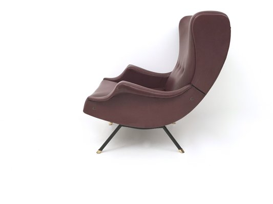 Vintage Burgundy Skai, Brass and Metal Lounge Chair, Italy, 1950s-JPQ-2032425